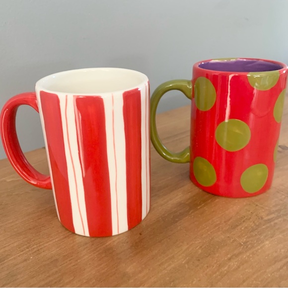 Dept 56 Candy Cane Stripe Hot Cocoa & Polka Dot Mug Set Coffee Tea Christmas - Picture 5 of 15